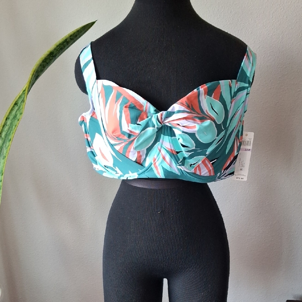 Anne Cole Multicolor Bustier Tie Front Bikini Top 22W